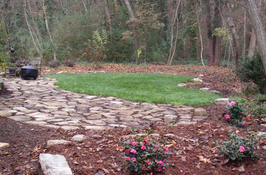 Rustic woodland stone patio